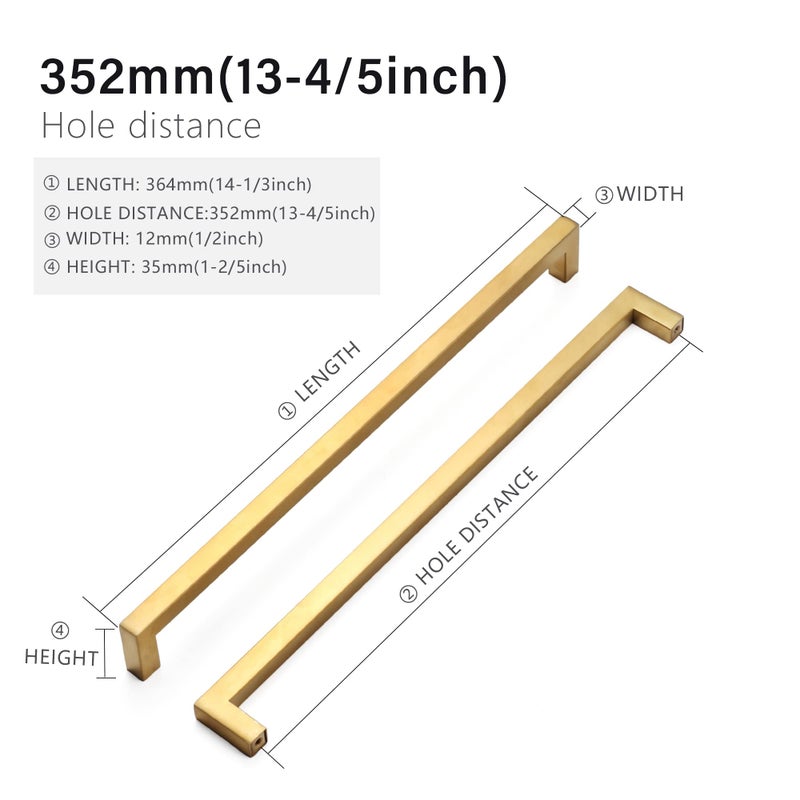 Redunest Cabinet Pulls Gold Cabinet Handles Square Drawer Pulls  5 Pack 13-4/5 Inch Stainless Steel Kitchen Door Cupboard Cabinet Handles  Drawer Cabinet Hardware Handles  352mm Hole Centers - Image 2